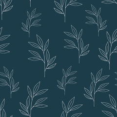Fototapeta premium Seamless floral pattern. Seamless pattern with hand drawn forest leaves. Illustration in doodle style for wedding decoration, card, greeting, print and other floral vintage design.