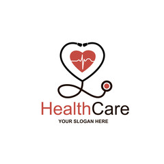 abstract medical halth care icon with stethoscope and heart isolated on white background