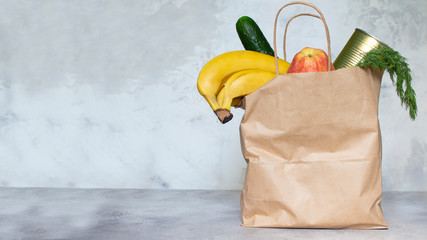 Food delivery banner. Delivery of fruits, vegetables and long-term storage products. An actual...