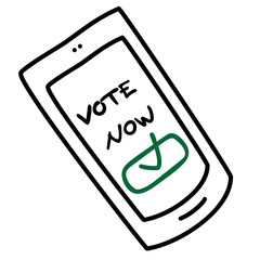 Vote now doodle vector illustration, voting with mobile device, new technology for elections in democracy system