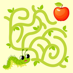 Naklejka premium Help caterpillar find path to apple. Labyrinth. Maze game for kids