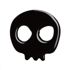 Blot of black nail polish shaped human skull isolated on white