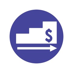 Dollar increase sign. Business profit up, economic growth symbol. Flat icon design.