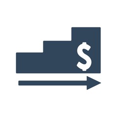 Dollar increase sign. Business profit up, economic growth symbol. Flat icon design.