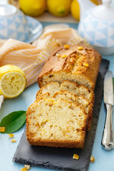 Sweet lemon cake with candied lemon and zest