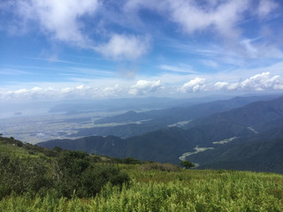 Fototapeta na wymiar Scenery around Lake Biwa seen from the summit of Mt.Ibuki