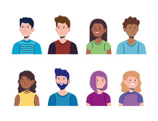 set of attractive boys with girls avatar