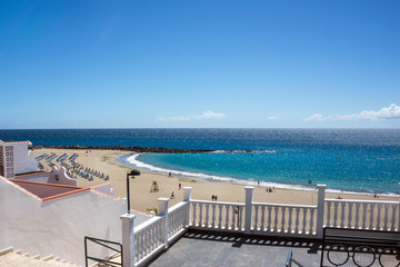 view of  the mediterranean sea, sparsely populated beach on the resort coast . The crisis in tourism.