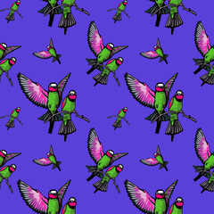 Obraz premium tropical birds seamless pattern blue background