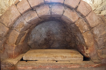 Sarcophagus in the Church of St. Nicholas the Wonderworker. Ancient Byzantine Greek Church of Saint Nicholas located in the modern town of Demre, Antalya Province, Turkey