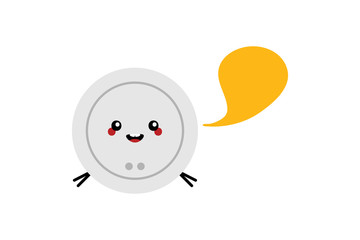 Cute cartoon robotic vacuum cleaner character with speech bubble, talking, giving advice or information. 