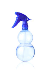 Blue plastic spray bottle isolated on white backgroun