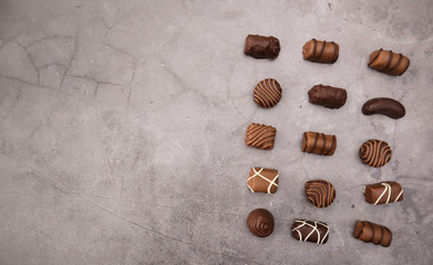 Delicious chocolates different shapes and taste