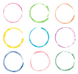 Hand drawn round vector frames, colorful set with doodle border circles - 346023420