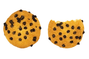 Homemade chocolate chip cookies isolated on white background