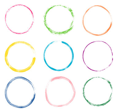 Hand drawn round vector frames, colorful set with doodle border circles