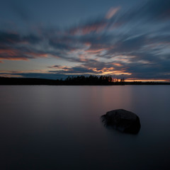 A long exposure of a sunset over Eagle Lake, Ontario, Canada
