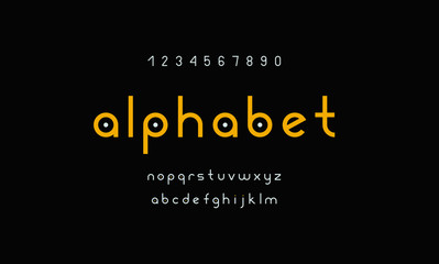 Modern alphabet font. Abstract typography typeface for logo, digital regular lowercase with numbers. Classic technology type letters. Creative vector illustration