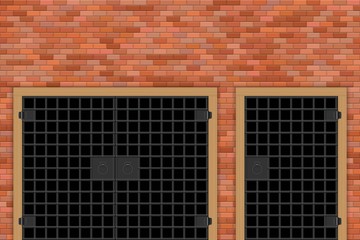 Medieval castle gate and brick wall vector illustration