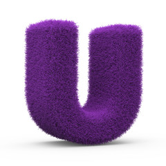 Uppercase U fluffy and furry letter, 3D rendering isolated on white background
