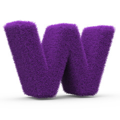 Uppercase W fluffy and furry letter, 3D rendering isolated on white background