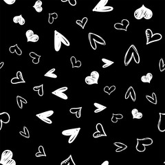 Heart doodles seamless pattern. Valentine's day love texture background. Hand drawn hearts illustrations.