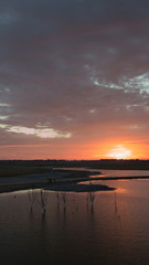 Fototapeta na wymiar Sunset on the epecuen lake, the orange sky.
