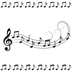 Music notes on wavy stave, vector illustration.