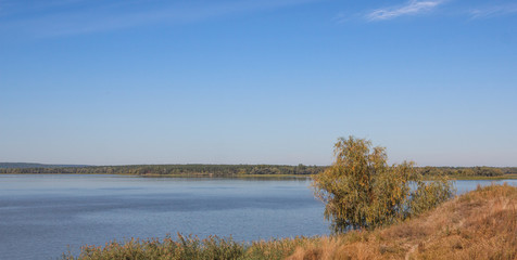 Nature river outdoor, landscape with blue water