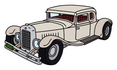 The vectorized hand drawing of a funny vintage cream car