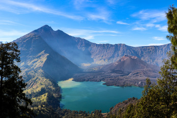 Naklejka na ściany i meble Crater lake and volcano summit