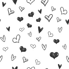 Heart doodles seamless pattern. Valentine's day love texture background. Hand drawn hearts illustrations.