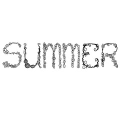 Handdrawn Summer word wiith flowers on white background in vector