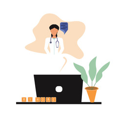 Online consultation with a doctor from home, conference, vector illustration for advertising, journalistic materials, applications
