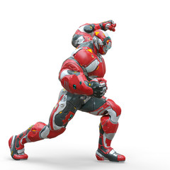 futuristic astronaut is ready for war in white background