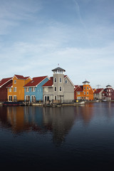 Fototapeta na wymiar Colorful houses in Groningen, the Netherlands. Vertical.