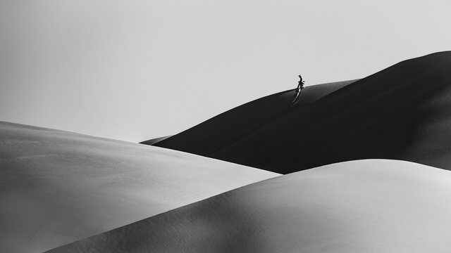 black and white Sand Dunes In Liwa desert abu dhabi , united arab emirates