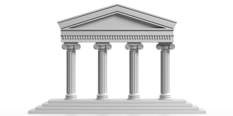 Ancient temple with four marble columns isolated on white background. 3d illustration - obrazy, fototapety, plakaty