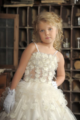 Princess in a white dress. Flowergirl, event.