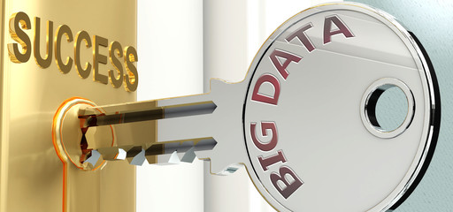 Big data and success - pictured as word Big data on a key, to symbolize that Big data helps achieving success and prosperity in life and business, 3d illustration