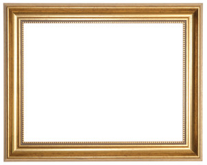 Golden photo frame. Isolated object on a white background.