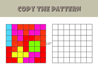 fun activity pages for preschool and kindergarten, Color Visual Motor and Visual Spatial activity,  Visual perception worksheet, pixel art, coloring page, copy the pattern