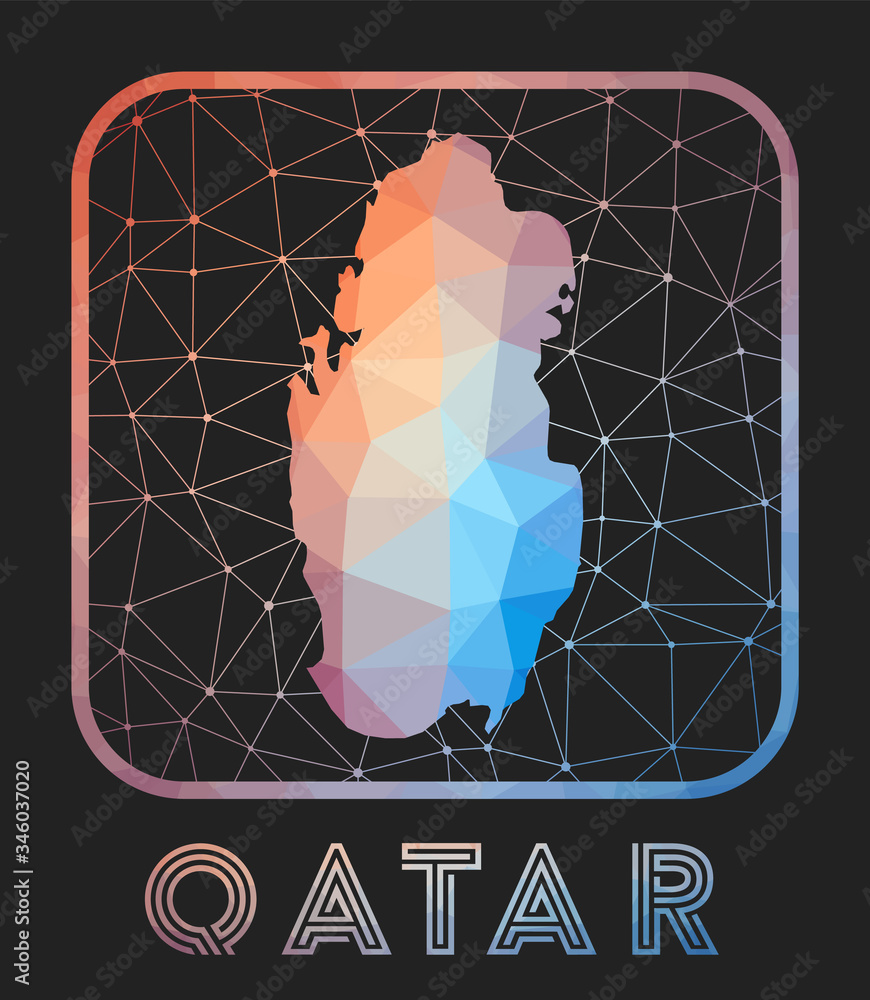 Poster qatar map design. vector low poly map of the country. qatar icon in geometric style. the country sha