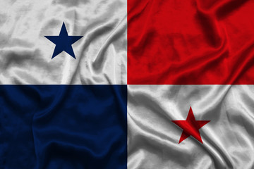 Panama national flag background with fabric texture. Flag of Panama waving in the wind. 3D illustration