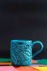 Taza azul, mug turco con detalles y luces - colores