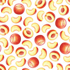 Fototapeta na wymiar Seamless pattern with watercolor peach fruits
