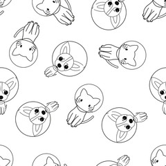 Black And White Cute Space Cat And Dog Pattern Seamless