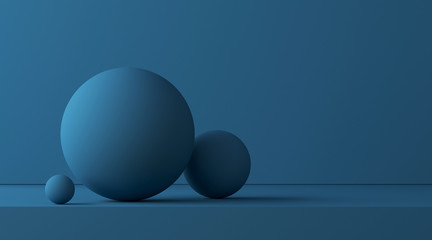 3D illustration geometric spheres balls. Abstract background. Mockup. Podium template for product presentation.