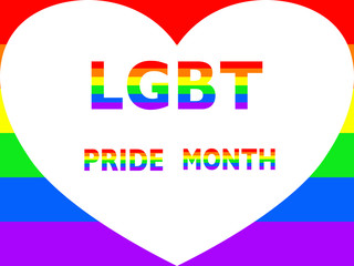 Abstract colorful rainbow lines striped, text LGBT pride month rainbow colors, symbol of community modern flat design peace sign pride month concept, heart pattern LGBT theme background vector 