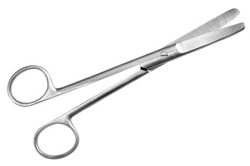 Medical instrument, scissors for surgical operation on white background, isolated. Close up.